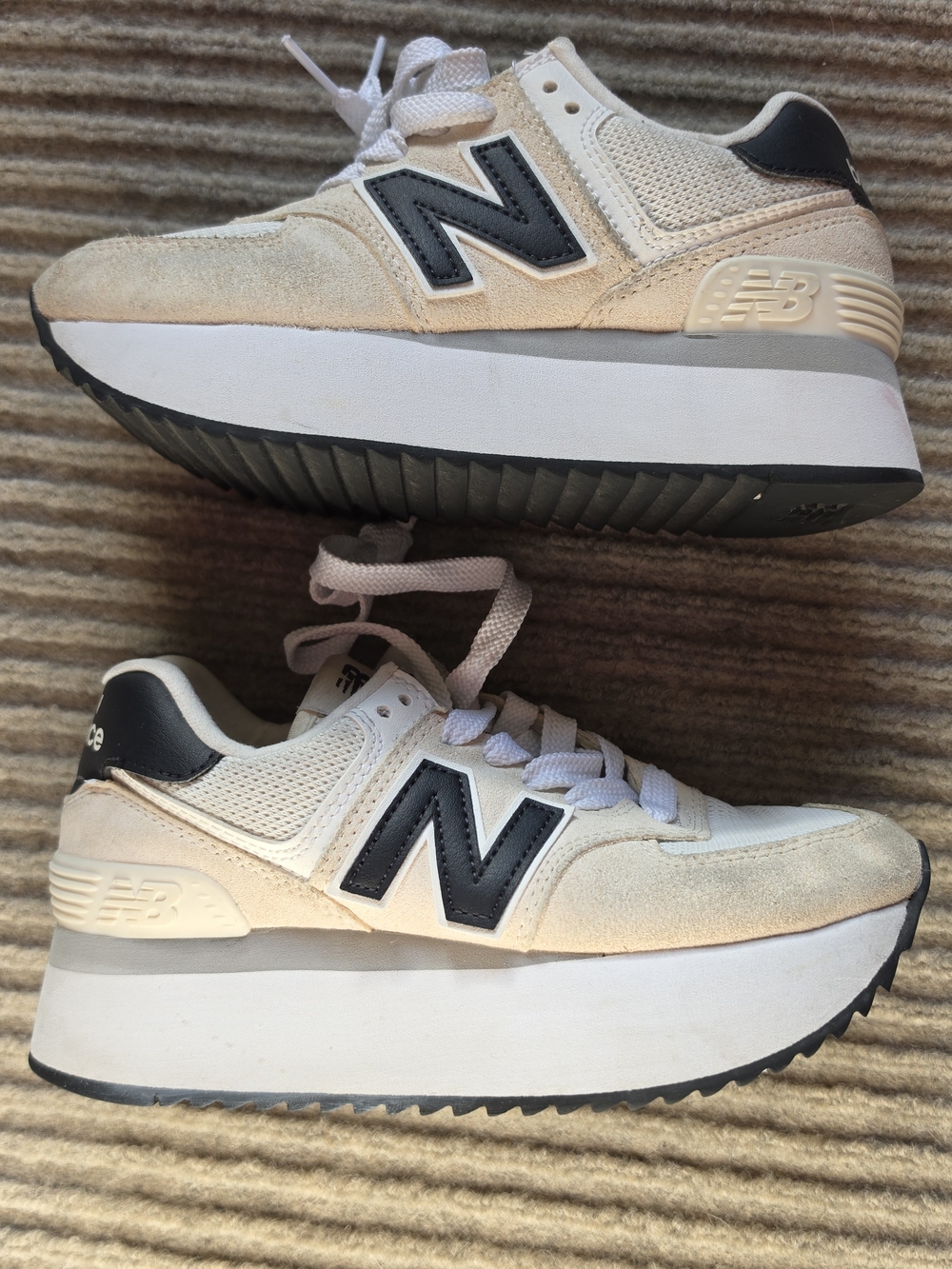 New Balance 574 Plus Linen Sea Salt Phantom Women’s Sz 5 Platform Sneakers